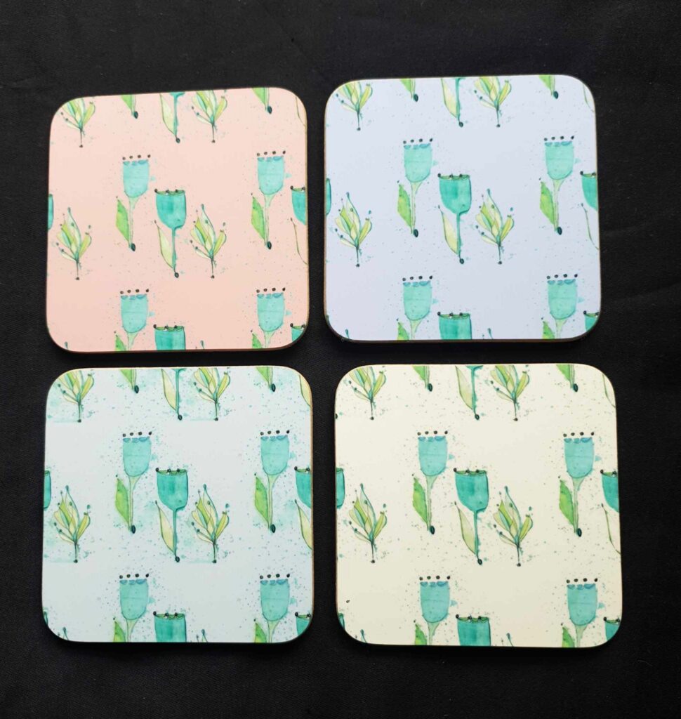 Latest 'Family' design coasters comes in single and packs of 2 or 4. Soft pastel colours.